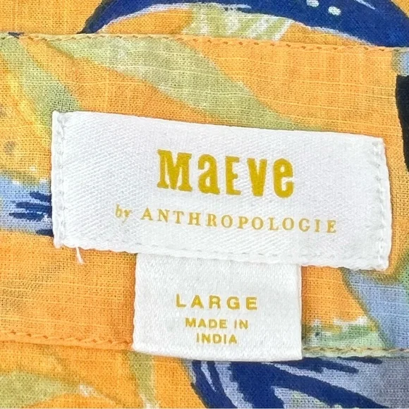 Anthropologie Maeve Yellow Tropical Floral Bird Top Sz L Relaxed Cotton Button - Picture 4 of 14